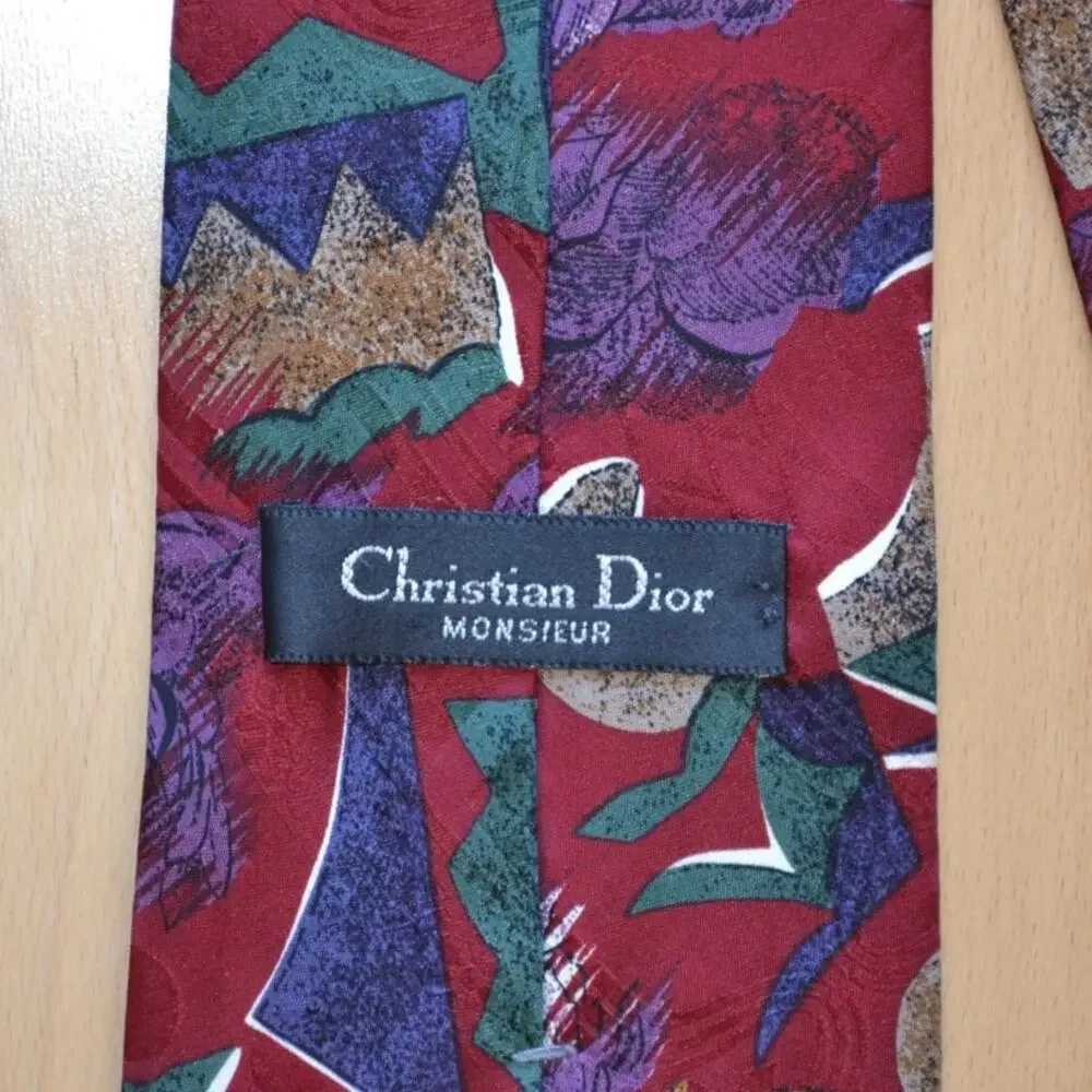 Vintage Dior Silk Tie 90s Retro 90s Red Pattern